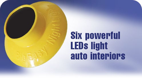 A yellow color Big Easy night light with information