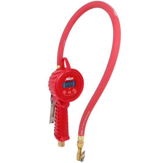 555e Digital Tire Inflator Gauge, used on multiple vehicle types, measures from 5 to 220 PSI, ± 1 PSI Accuracy