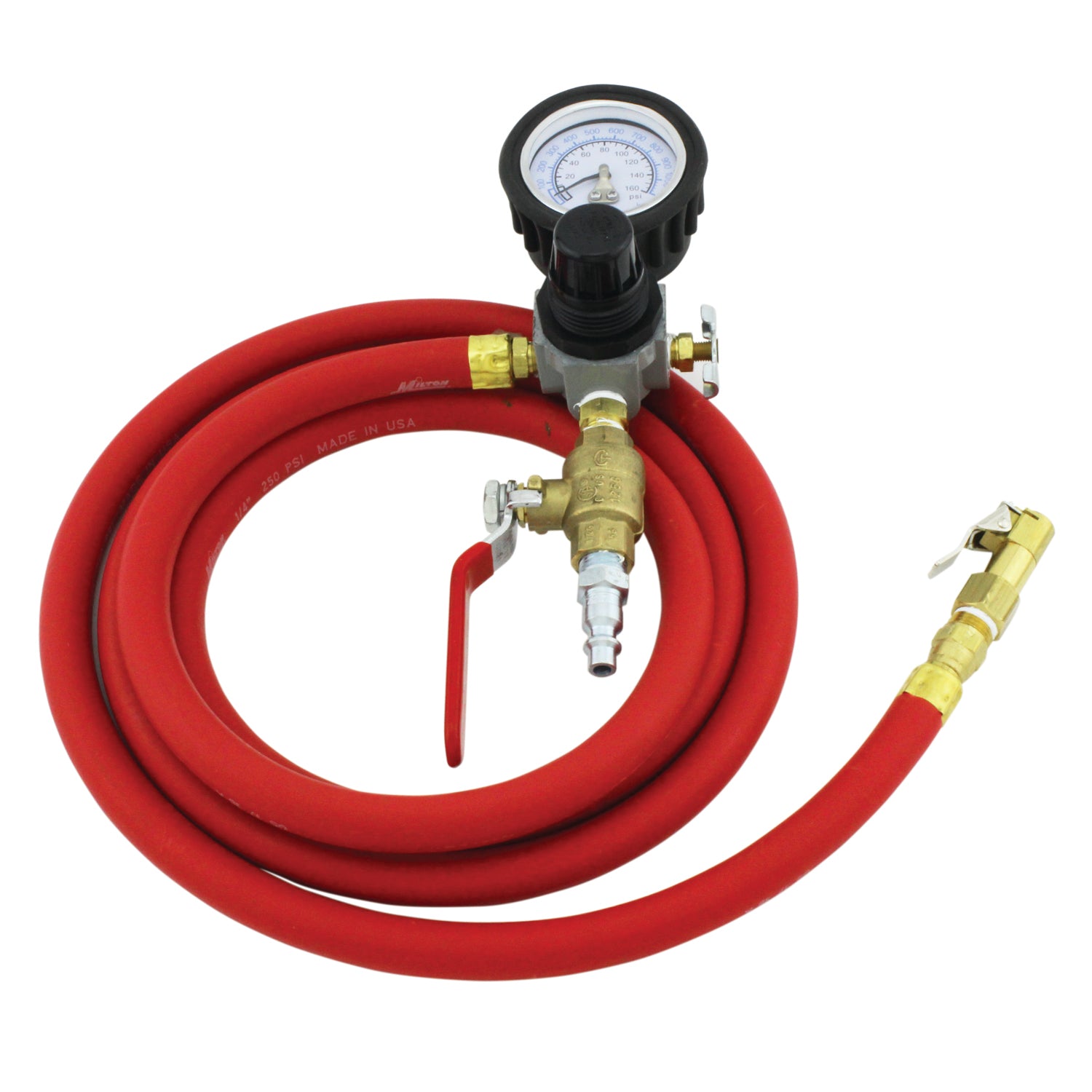 HD Truck Inflator Gauge, 7 ft. Rubber Air Hose, Easy On Grip, 10 - 160 PSI