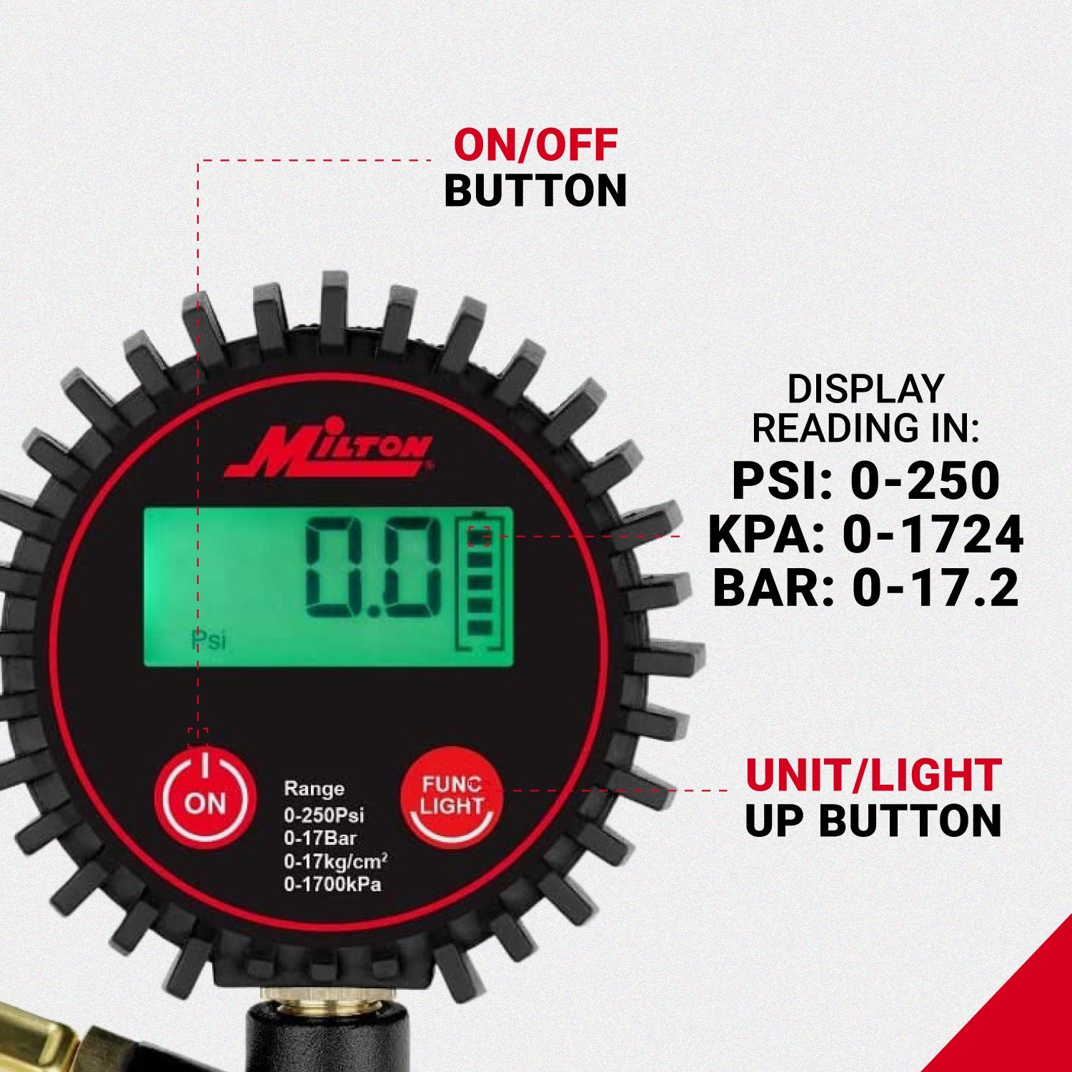 Digital Tire Inflator Car Accessories w/Accurate Air Tire Pressure Gauge, 14” Rubber Air Hose – 250 PSI, Brass Lock-On Clip Air Chuck and Compressor Accessories