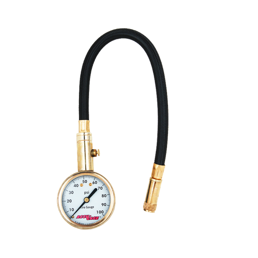 ACCU-GAGE® by Milton® Dial Tire Pressure Gauge with Straight Air Chuck and 11 in. Braided Hose - ANSI Certified for Motorcycle/Car/Truck Tires (0-100 PSI)