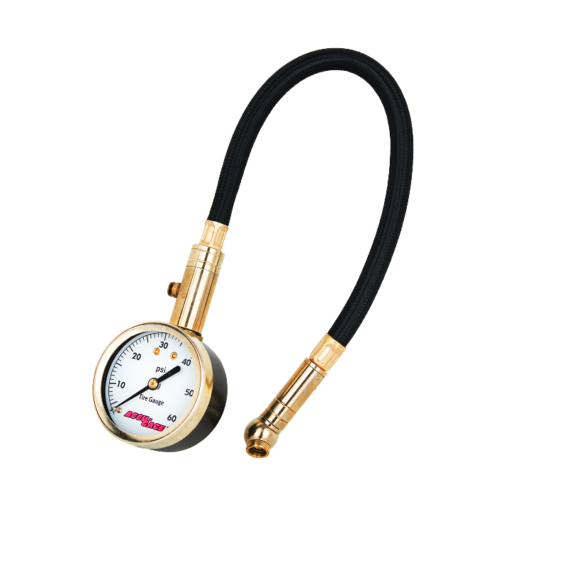 ACCU-GAGE® by Milton® Dial Tire Pressure Gauge with Swivel Angle Air Chuck and 11 in. Braided Hose - ANSI Certified for Motorcycle/Car/Truck Tires (0-60 PSI)