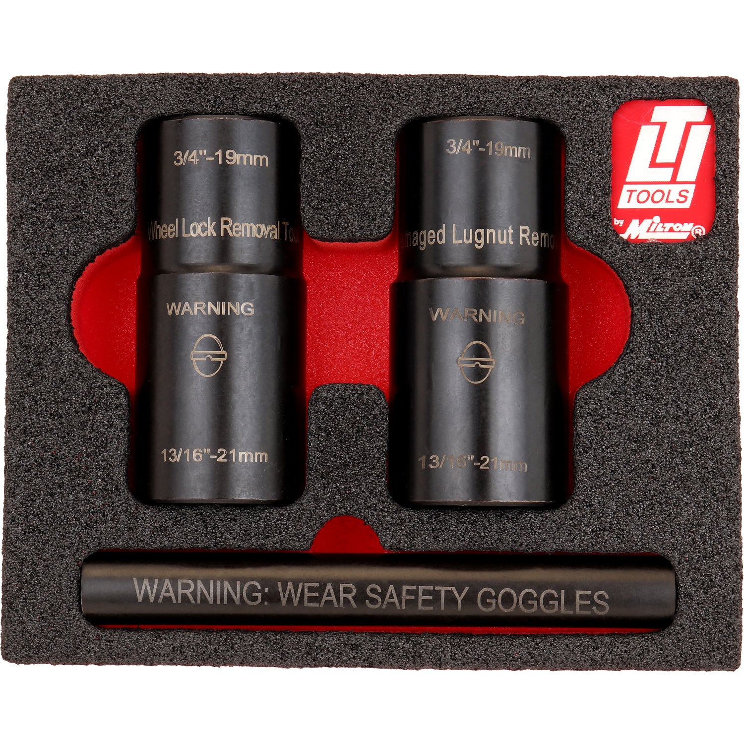 LT4300F – 3 Piece Twist Socket Lug Nut Removal System with Foam Storage Tray