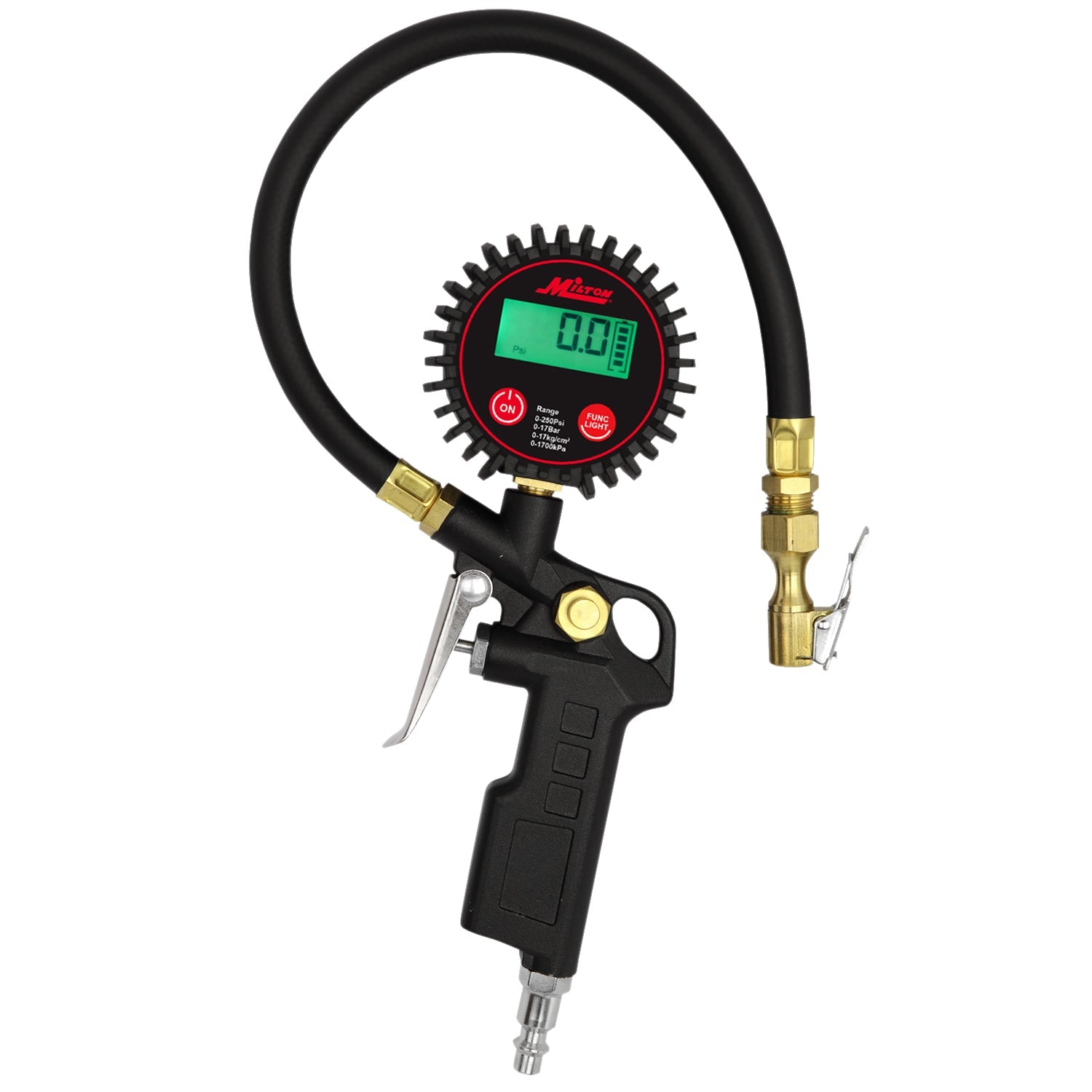 Digital Tire Inflator Car Accessories w/Accurate Air Tire Pressure Gauge, 14” Rubber Air Hose – 250 PSI, Brass Lock-On Clip Air Chuck and Compressor Accessories