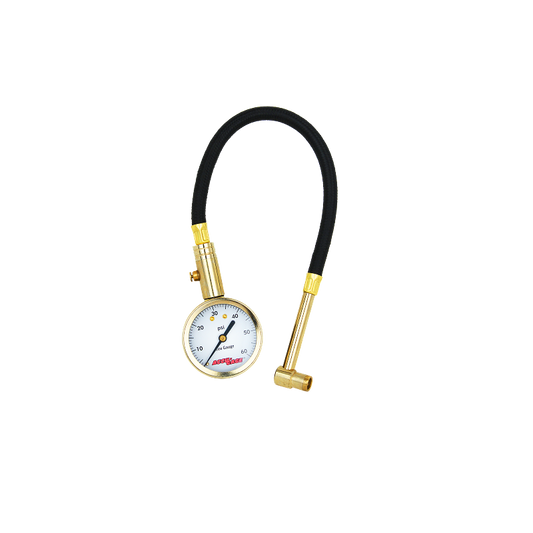 ACCU-GAGE® by Milton® Dial Tire Pressure Gauge w/ Right Angle Air Chuck and 11" Braided Hose - ANSI Certified for Motorcycle/Car/Truck (0-60 PSI)
