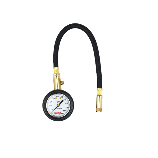 ACCU-GAGE® by Milton® Dial Tire Pressure Gauge with Straight Air Chuck and 11 in. Braided Hose - ANSI Certified for Motorcycle/Car/Truck Tires (0-100 PSI)