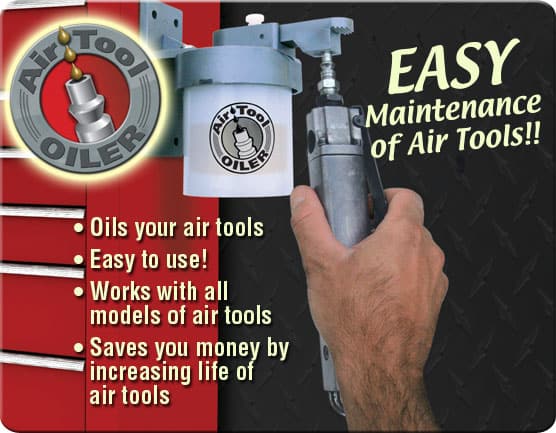 Air Tool Oiler Dispenser shown in use while oiling an air tool, displaying ease of use 