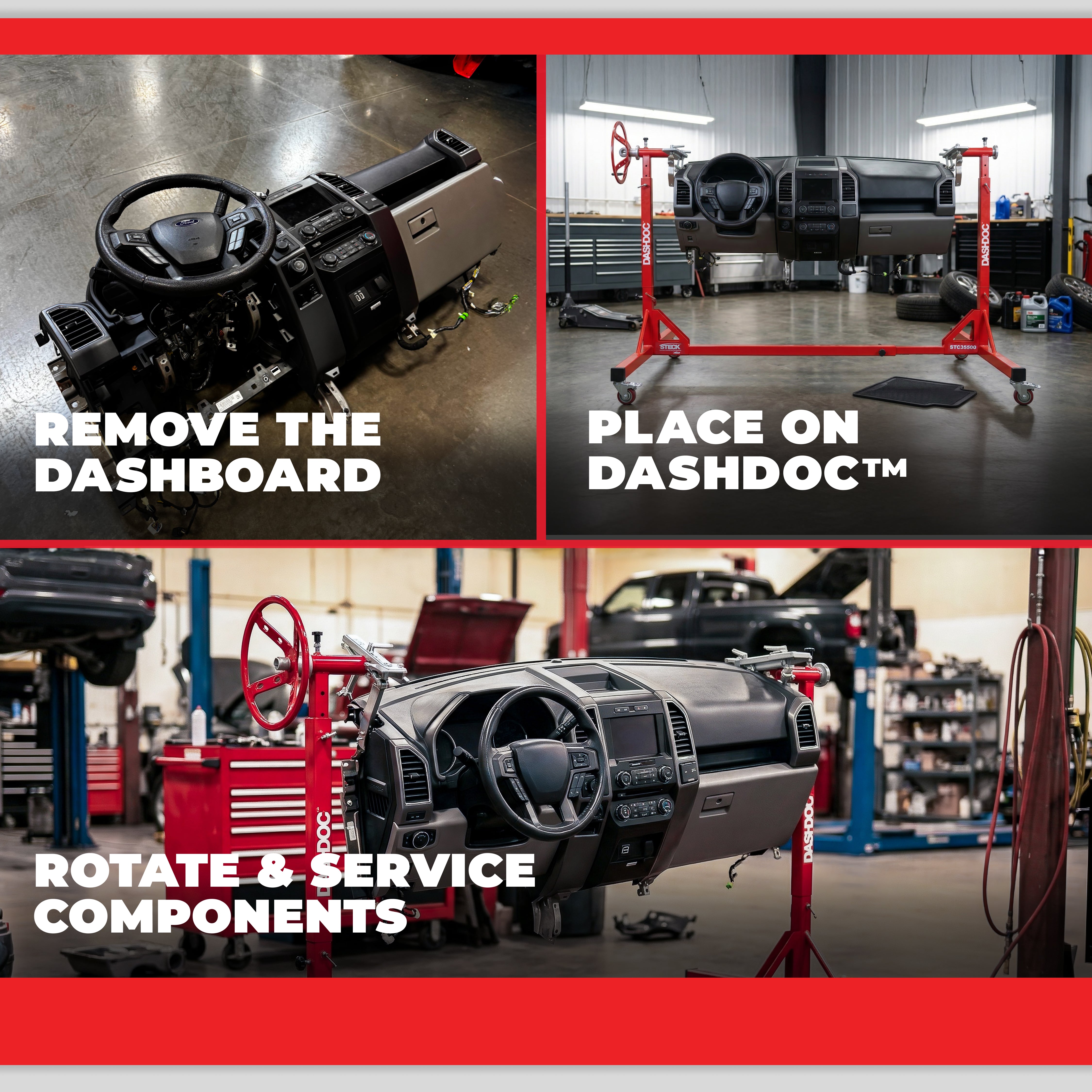 Auto dashboard service repair workbench with 360° rotation