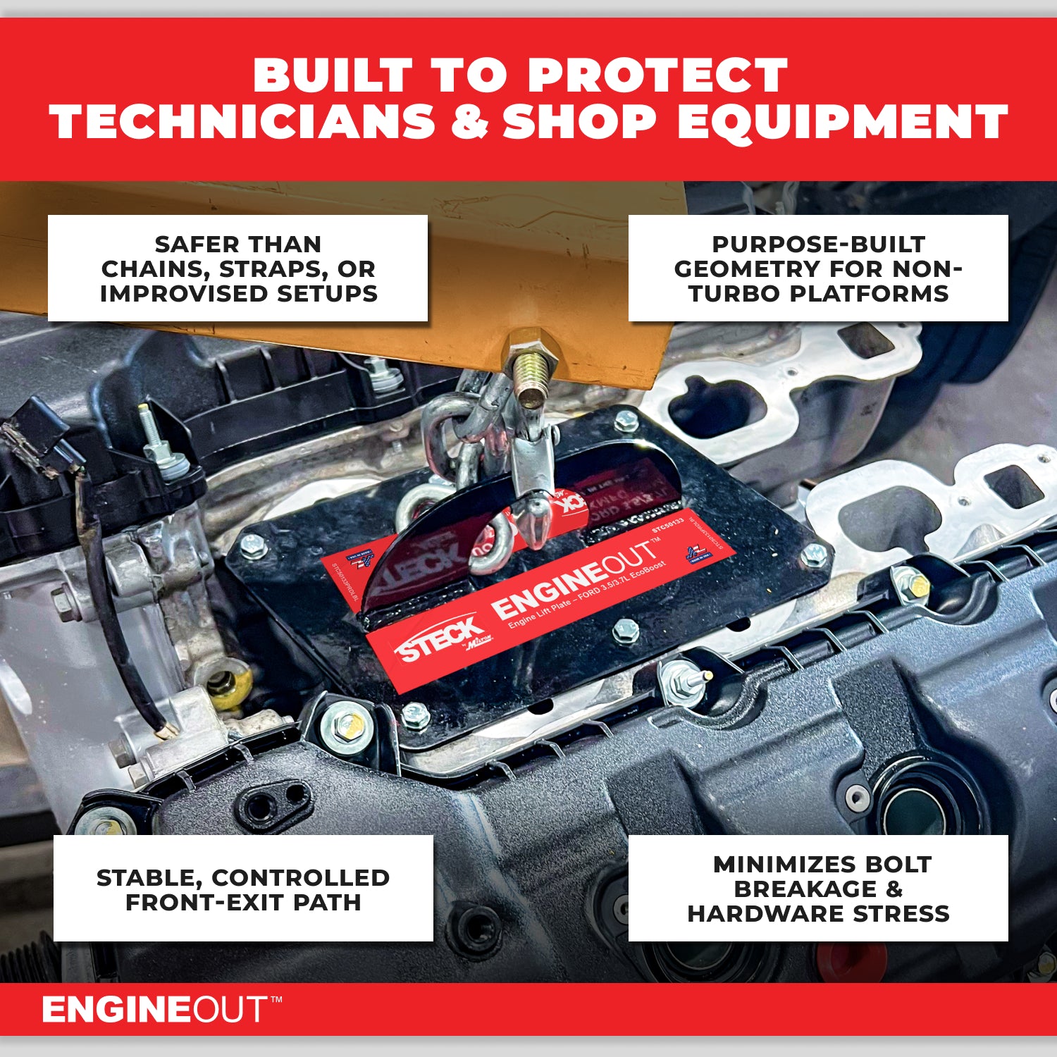 Ford 3.5L/3.7L Non-Turbo Engine Removal Plate –Engine Lift Plate Tool, Made in USA