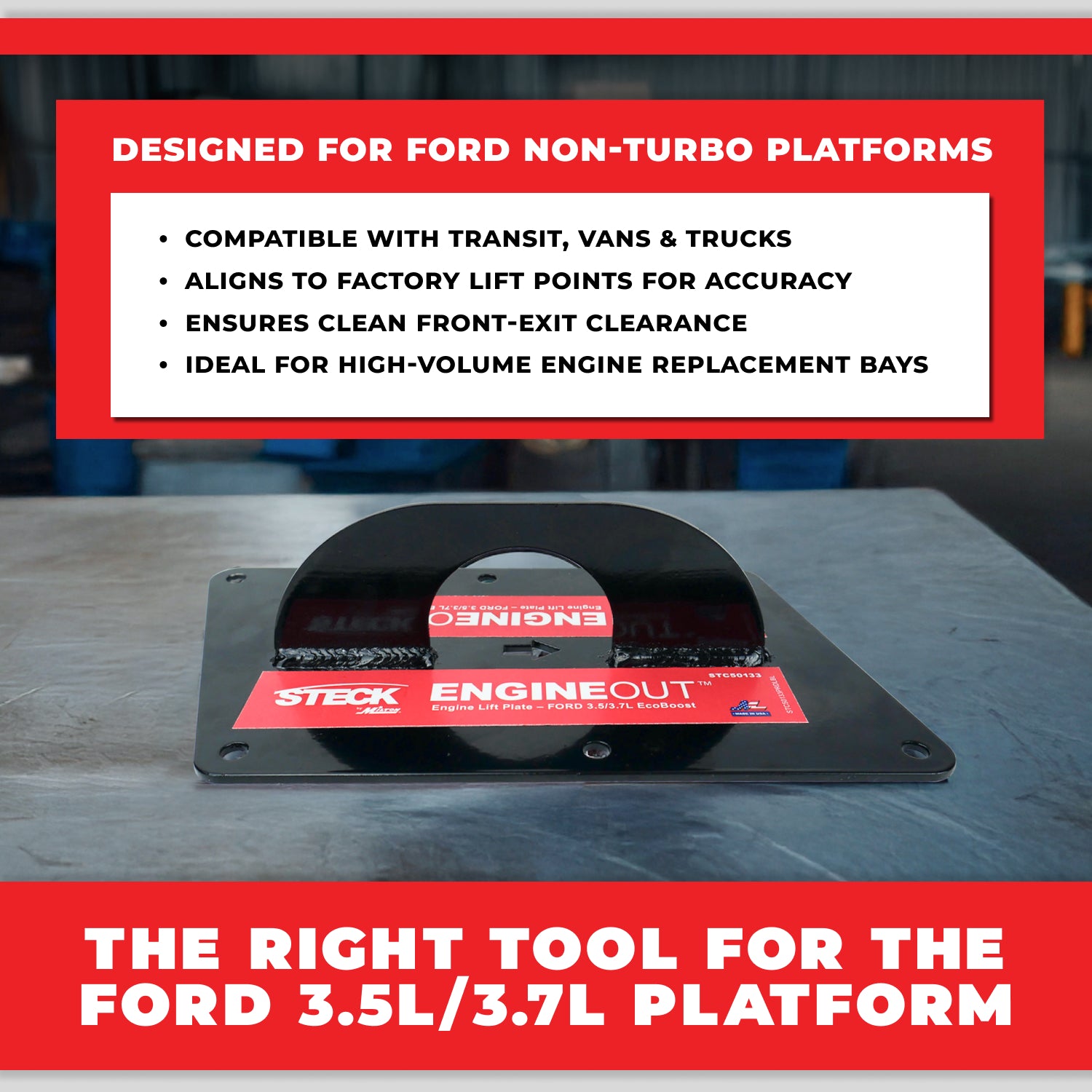 Ford 3.5L/3.7L Non-Turbo Engine Removal Plate –Engine Lift Plate Tool, Made in USA