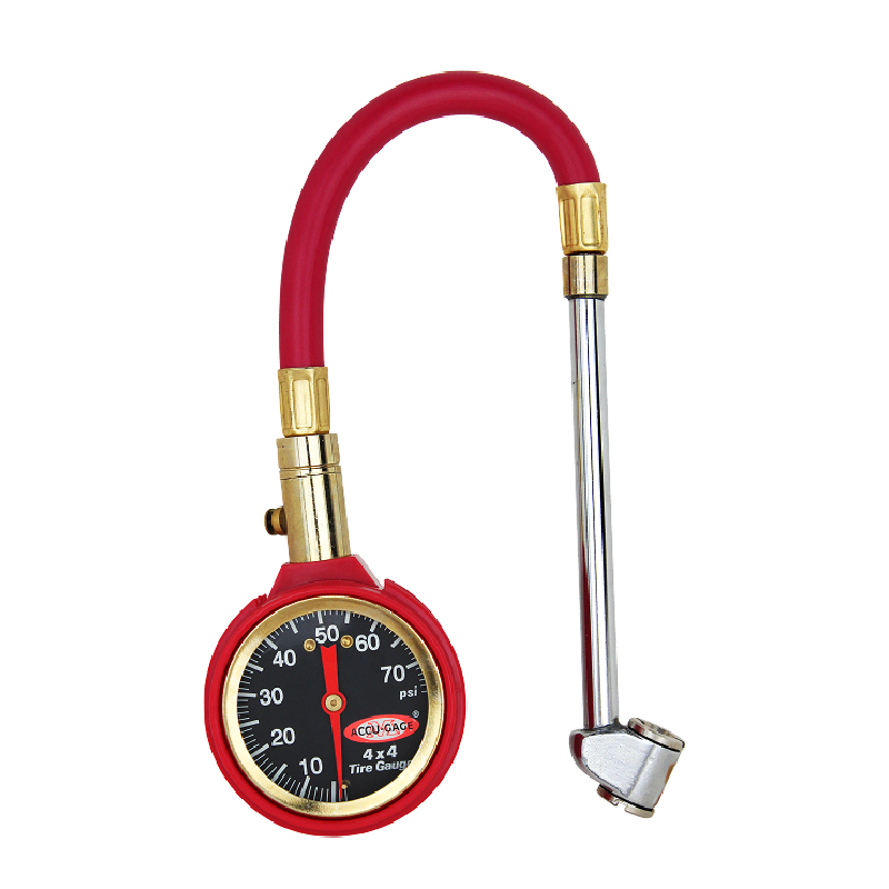 ACCU-GAGE® by Milton® Dial Tire Pressure Gauge with Dual Foot Air Chuck and 11 in. Rubber Hose - ANSI Certified for Motorcycle/Car/Truck Tires (0-75 PSI)