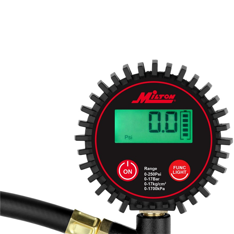 Digital Tire Inflator Car Accessories w/Accurate Air Tire Pressure Gauge, 14” Rubber Air Hose – 250 PSI, Brass Lock-On Clip Air Chuck and Compressor Accessories