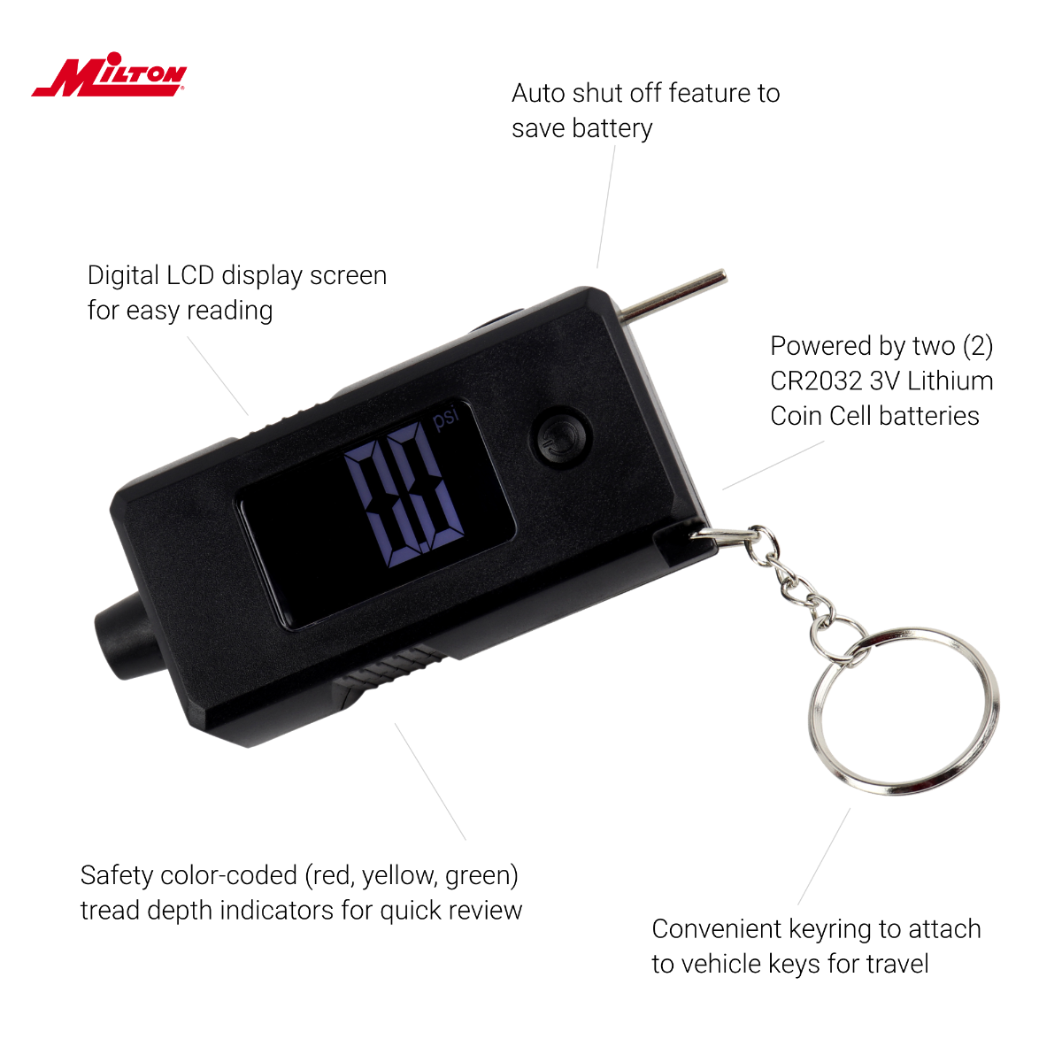 ACCU-GAGE® by Milton® ﻿﻿ ﻿Digital Tire Gauge + Tread Depth Gauge, Black
