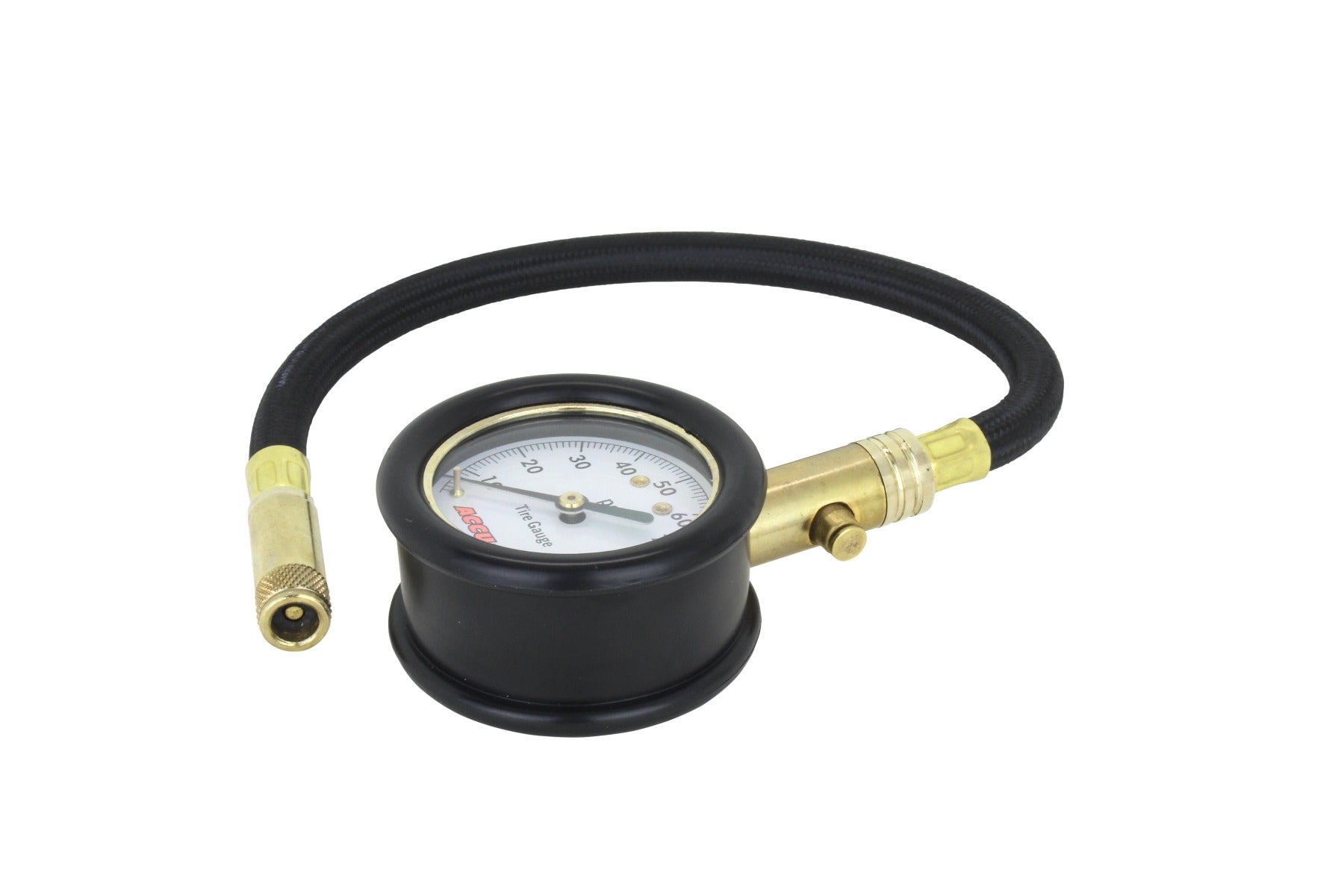 ACCU-GAGE® by Milton® Dial Tire Pressure Gauge with Straight Air Chuck and 11 in. Braided Hose - ANSI Certified for Motorcycle/Car/Truck Tires (0-100 PSI)