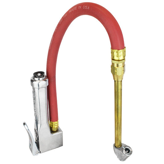 Bayonet Tire Inflator Gauge - Dually Truck Tire Air Chuck Head, 120 Max PSI, 1/4" NPT, 15" Rubber Hose, 10-120 PSI (Single Retail Pack)