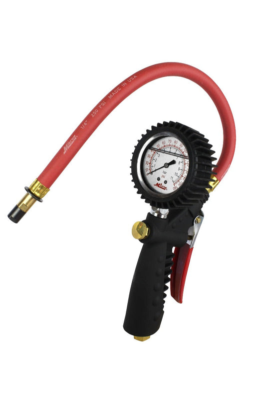 Pro Analog Tire Inflator/Pressure Pistol Grip Gauge, Straight Foot Chuck, 15" Hose
