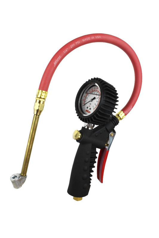 Pro Analog Tire Inflator/Pressure Pistol Grip Gauge, Classic Dual Head Chuck, 15" Hose