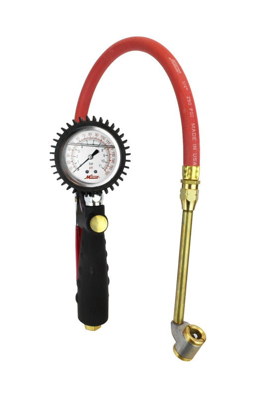 Pro Analog Tire Inflator/Pressure Pistol Grip Gauge Large Bore Dual Head Chuck, 15" Hose - 160PSI
