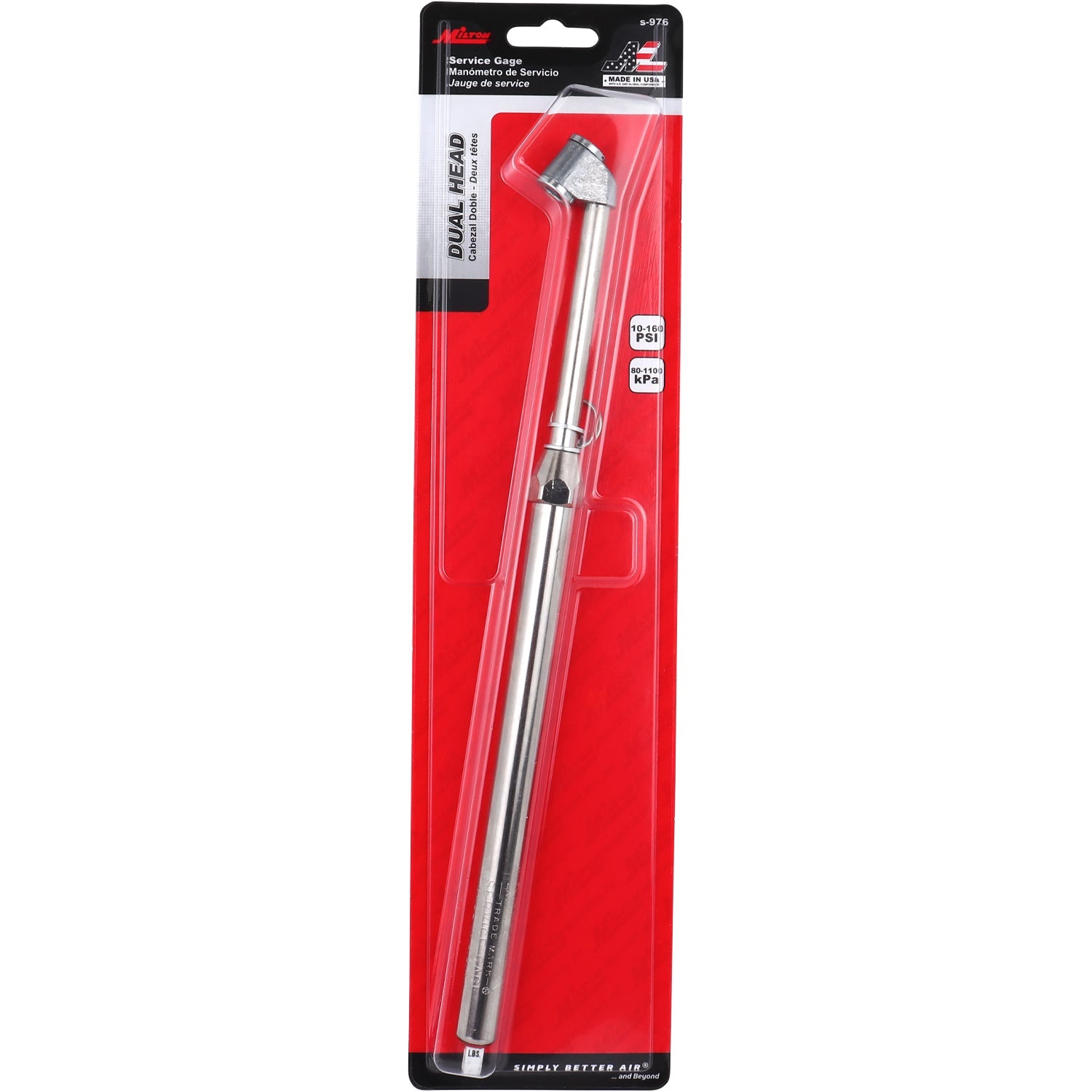 Dual Head Tire Pressure Guage, 10-160 PSI, Dually Tire Pressure Gauge, Truck, Tractor Trailer, RV & Car, S-986 (Single Retail Pack)